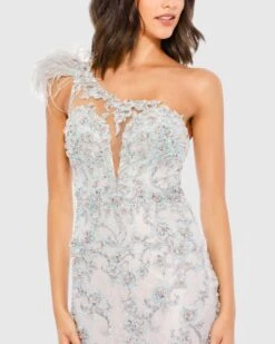 Embroidered Applique Feathered One Shoulder Gown -Fashion Dress Shop 79264 CrystalBlue CL scaled