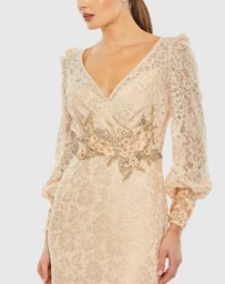 Lace Long Sleeve V Neck Embellished Gown -Fashion Dress Shop 79397 BSH 3 WS