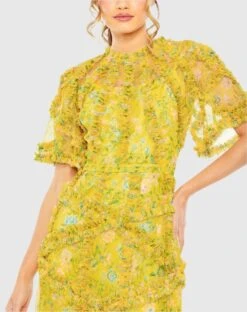 Floral Flutter Sleeve Mesh Print Dress -Fashion Dress Shop 8010 YellowMulti CL scaled