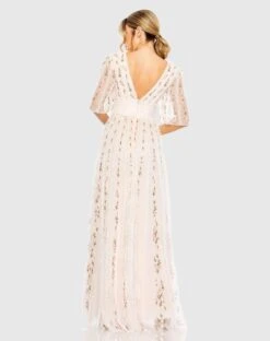 Floral V-Neck Ruffle Detail Empire Waist Gown -Fashion Dress Shop 8028 BlushMulti BK