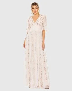 Floral V-Neck Ruffle Detail Empire Waist Gown -Fashion Dress Shop 8028 BMM Default 1 WS