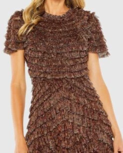 Ruffle Tiered High Neck Dress -Fashion Dress Shop 8042 BrownMulti CL