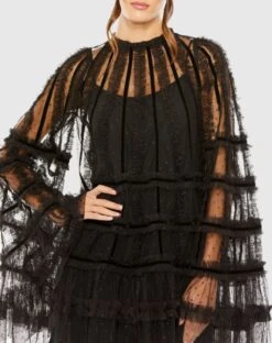 High Neck Ruffle Bell Sleeve Trapeze Dress 11 High Neck Ruffle Bell Sleeve Trapeze Dress -Fashion Dress Shop 8053 Black CL