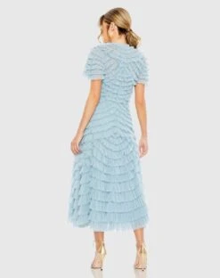 High Neck Short Sleeve Tiered Ruffle A Line Dress 16 High Neck Short Sleeve Tiered Ruffle A Line Dress -Fashion Dress Shop 8055 FrenchBlue BK