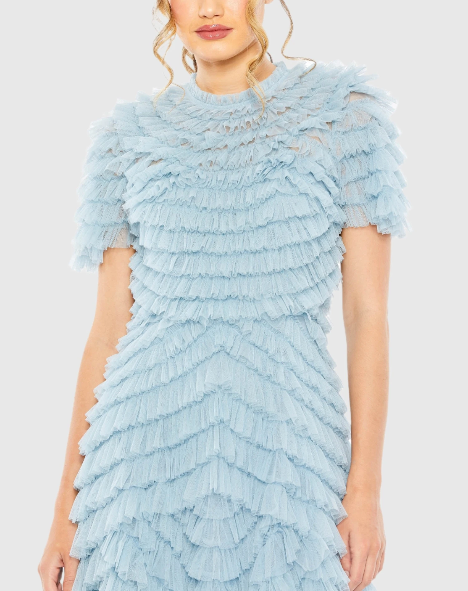 High Neck Short Sleeve Tiered Ruffle A Line Dress 9 High Neck Short Sleeve Tiered Ruffle A Line Dress - Image 9