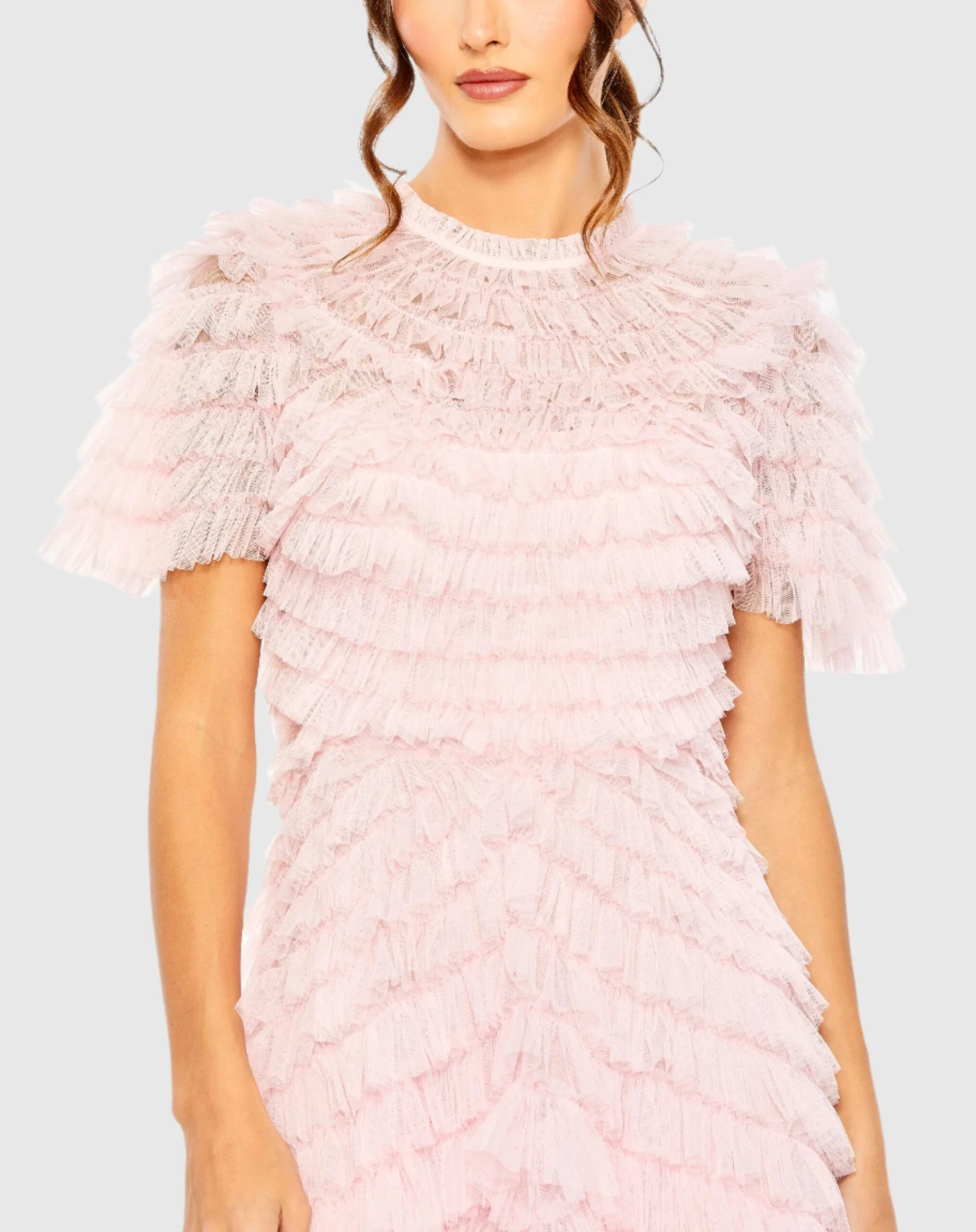 High Neck Short Sleeve Tiered Ruffle A Line Dress 3 High Neck Short Sleeve Tiered Ruffle A Line Dress - Image 3
