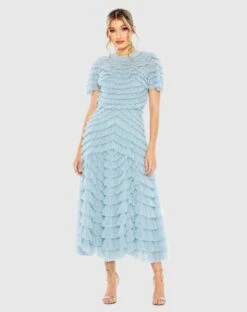 High Neck Short Sleeve Tiered Ruffle A Line Dress 15 High Neck Short Sleeve Tiered Ruffle A Line Dress -Fashion Dress Shop 8055 FBU Default 1 WS