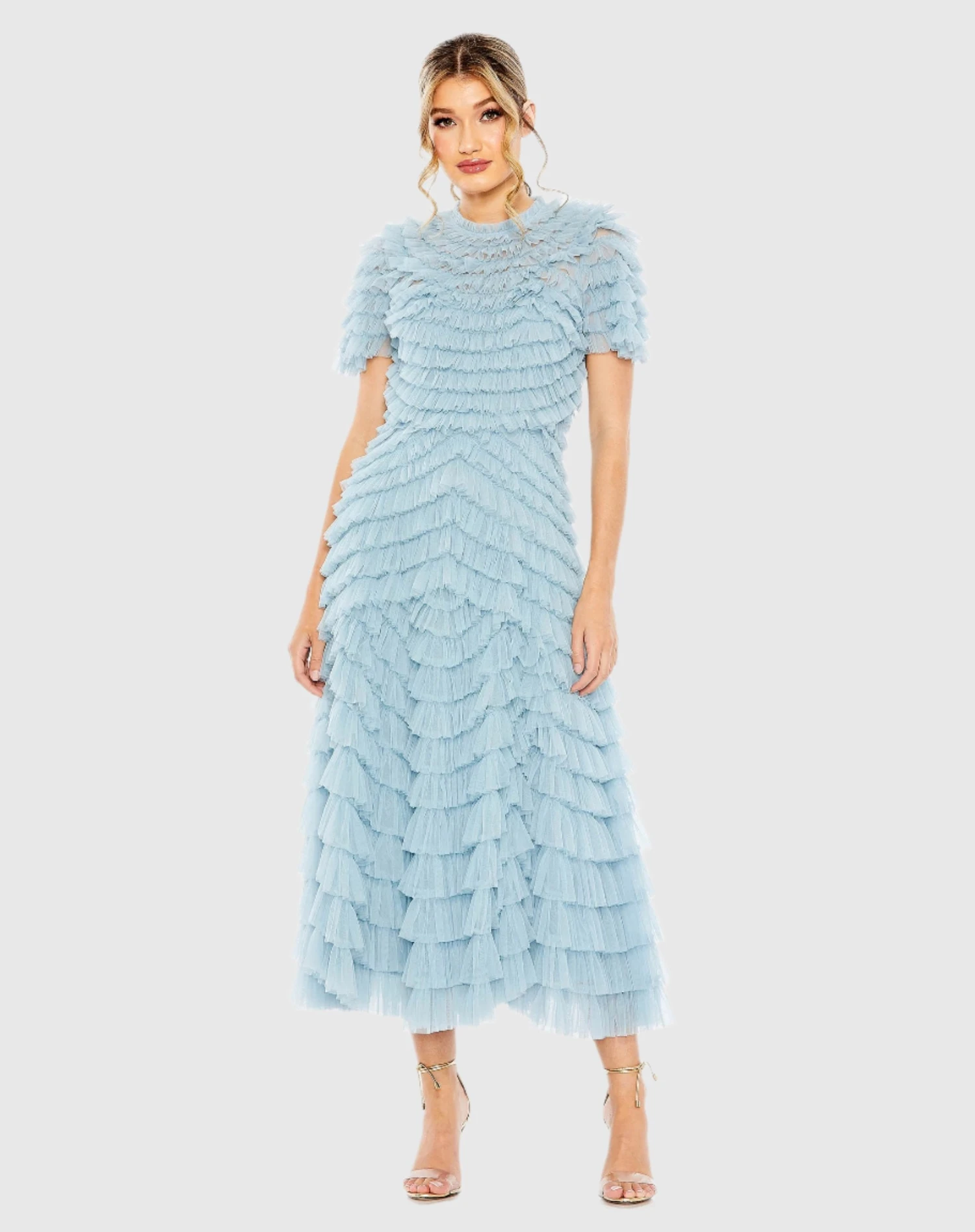 High Neck Short Sleeve Tiered Ruffle A Line Dress 7 High Neck Short Sleeve Tiered Ruffle A Line Dress - Image 7