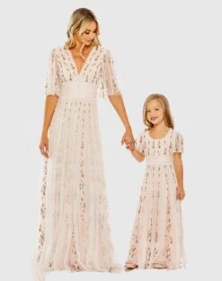 Floral V-Neck Ruffle Detail Empire Waist Gown -Fashion Dress Shop 8064 8028 BlushMulti AB f73c1e32 c1bc 496e b29b e0766b0197ff