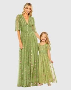 Floral V-Neck Ruffle Detail Empire Waist Gown -Fashion Dress Shop 8064 8028 MossGreen AB 726f9e24 30d6 407f 9c15 006b469115d7