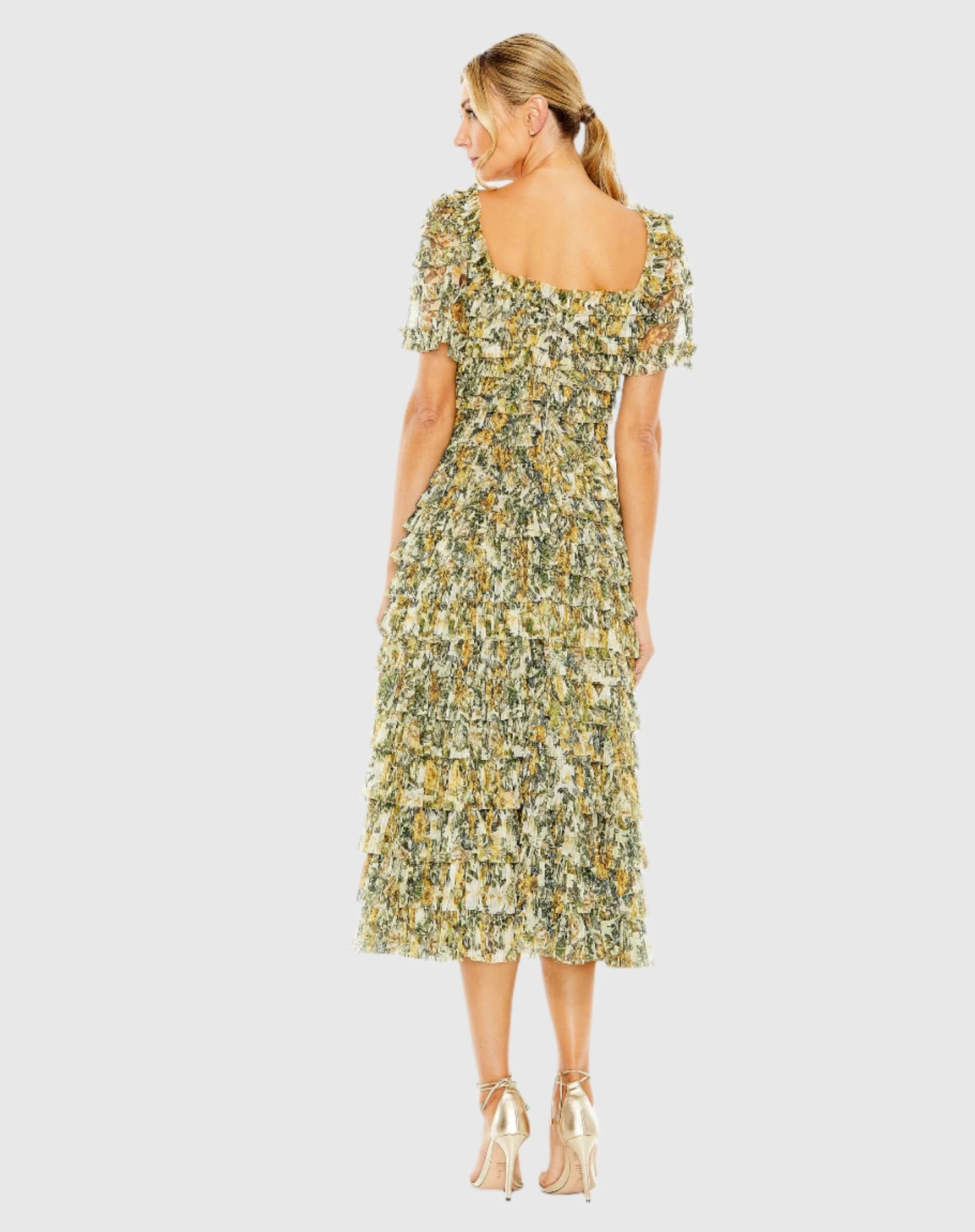 Short Sleeve Micro Ruffle Tea Length Dress 2 Short Sleeve Micro Ruffle Tea Length Dress - Image 2