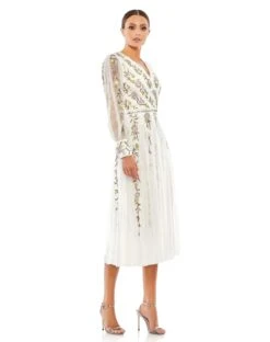 Long Sleeve Embroidered Wrap Midi Dress -Fashion Dress Shop 9133 IvoryMulti AS scaled