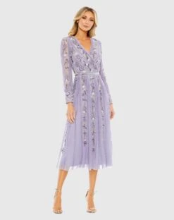 Long Sleeve Embroidered Wrap Midi Dress -Fashion Dress Shop 9133 LIL Default 1 WS