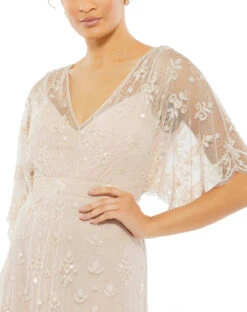 V Neck Flutter Sleeve Embellished Mesh Gown 5 V Neck Flutter Sleeve Embellished Mesh Gown -Fashion Dress Shop 9144 BSH 3 WS