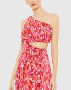 Printed One Shoulder Cut Out Hi-Lo Gown -Fashion Dress Shop 9160 PinkMulti CL