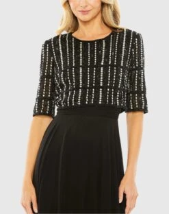 Chiffon Gown W/ Fully Beaded 1/4 Sleeve Top -Fashion Dress Shop 9180 Black CL scaled