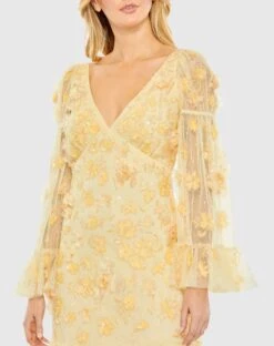 Floral Embellished Long Sleeve Ruffled Hem Dress -Fashion Dress Shop 9205 Butter CL scaled