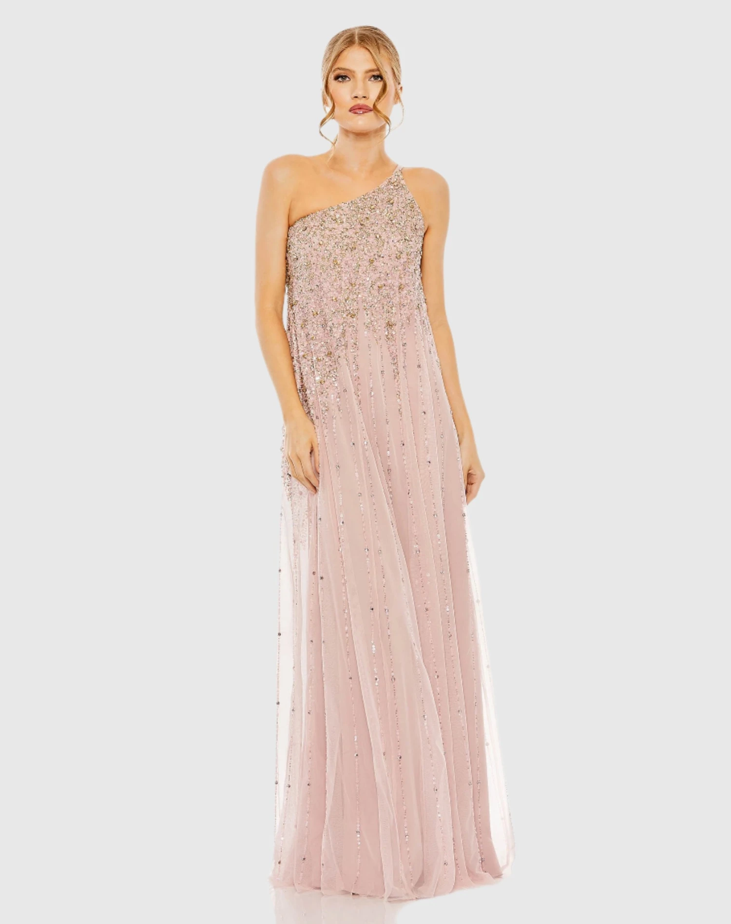 One Shoulder Embellished Trapeze A Line Gown 1 One Shoulder Embellished Trapeze A Line Gown
