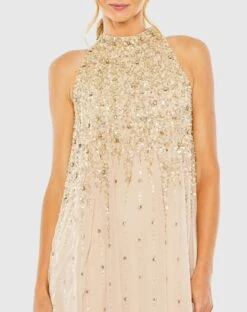 High Neck Sleeveless Sequin Embellished Trapeze A Line Dress -Fashion Dress Shop 9225 Beige CL scaled