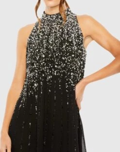 High Neck Sleeveless Sequin Embellished Trapeze A Line Dress -Fashion Dress Shop 9225 BlackSilver CL scaled
