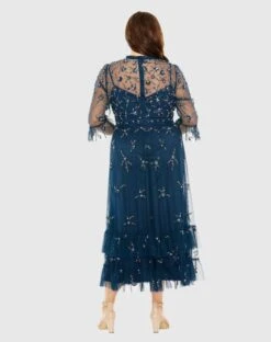 High Neck Embellished Flutter Half Length Sleeve 8 High Neck Embellished Flutter Half Length Sleeve -Fashion Dress Shop 9263 OceanBlue BK