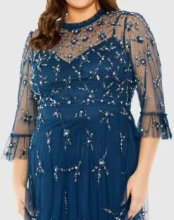 High Neck Embellished Flutter Half Length Sleeve 9 High Neck Embellished Flutter Half Length Sleeve -Fashion Dress Shop 9263 OceanBlue CL