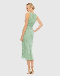 Sequined Sleeveless V-Neck Midi Sheath Dress -Fashion Dress Shop 93606 Sage BK