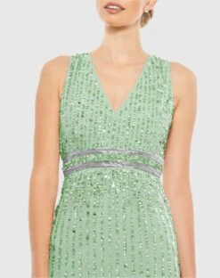 Sequined Sleeveless V-Neck Midi Sheath Dress -Fashion Dress Shop 93606 Sage CL