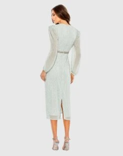 Long Sleeve Puff Sleeve Beaded Midi Dress -Fashion Dress Shop 93622 Mint BK scaled