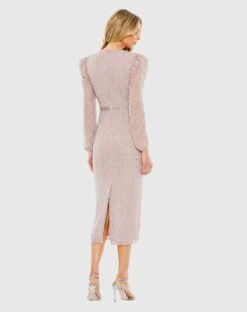 Long Sleeve Puff Sleeve Beaded Midi Dress -Fashion Dress Shop 93622 VintageLilac BK scaled
