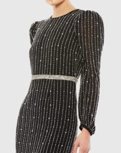 Long Sleeve Puff Sleeve Beaded Midi Dress -Fashion Dress Shop 93622 BLK 3 WS scaled