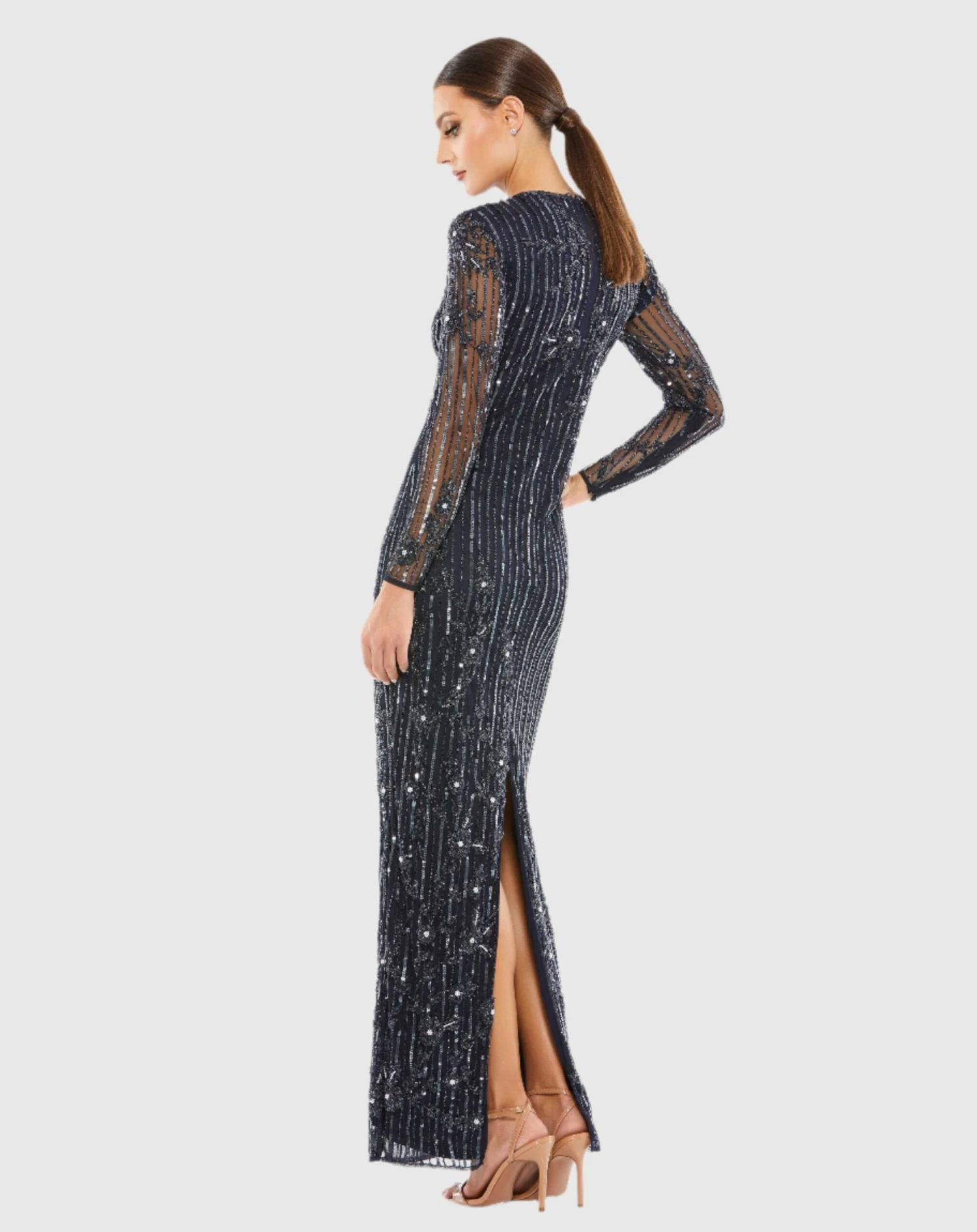 Embellished High Neck Illusion Long Sleeve Gown 2 Embellished High Neck Illusion Long Sleeve Gown - Image 2