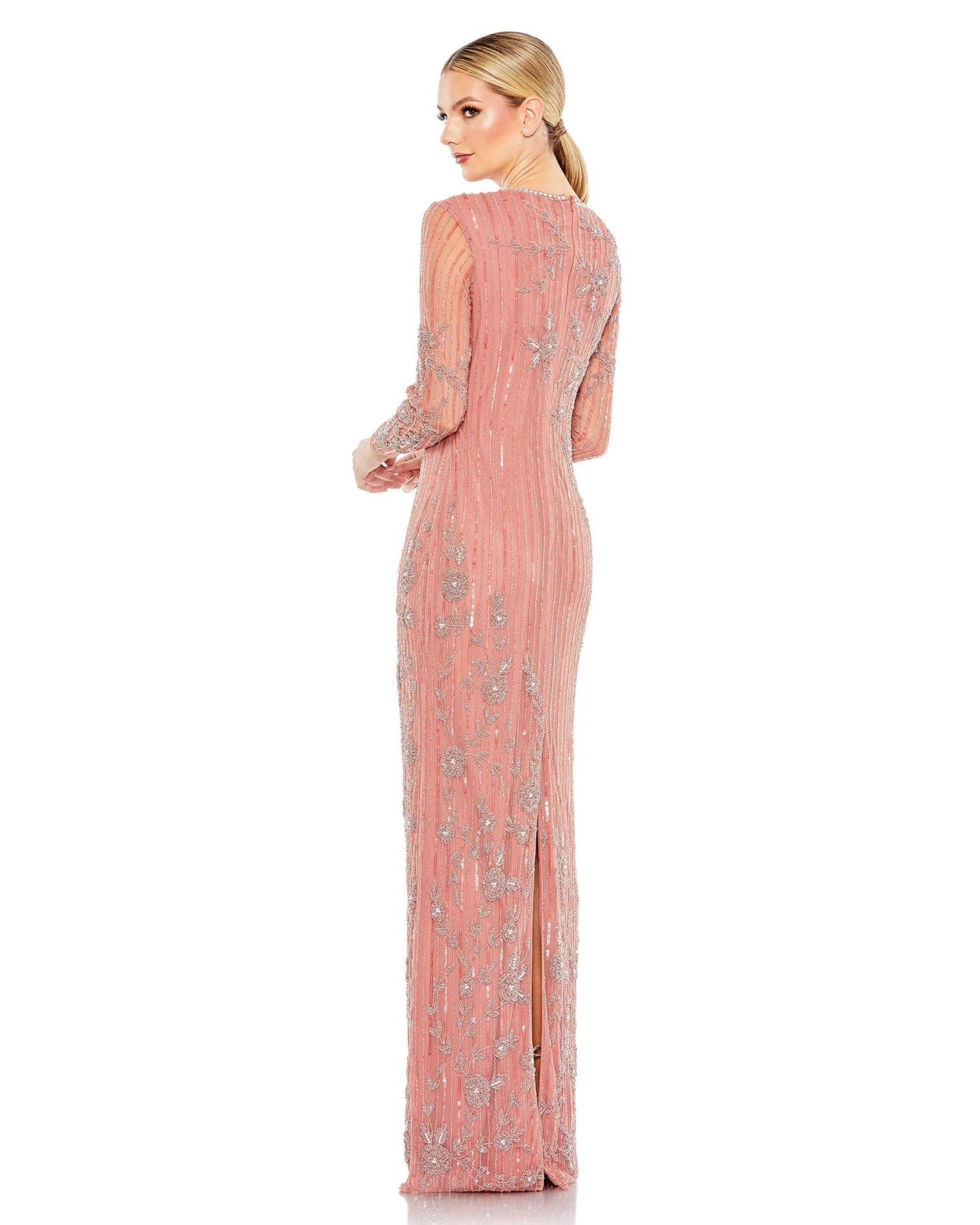 Embellished High Neck Illusion Long Sleeve Gown 5 Embellished High Neck Illusion Long Sleeve Gown - Image 5