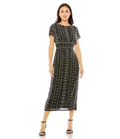 Beaded Cap Sleeve Column Midi Dress -Fashion Dress Shop 93649 Black AB scaled