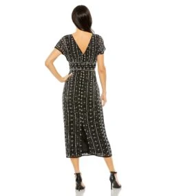 Beaded Cap Sleeve Column Midi Dress -Fashion Dress Shop 93649 Black BK