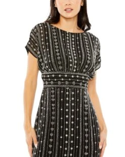 Beaded Cap Sleeve Column Midi Dress -Fashion Dress Shop 93649 Black CL