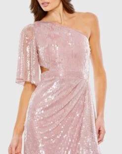 Sequined Flutter Sleeve One Shoulder Draped Gown -Fashion Dress Shop 93662 Mauve CL scaled