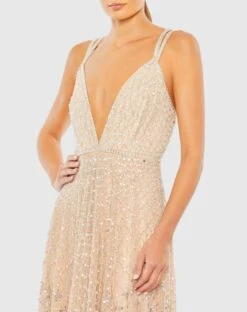 Sleeveless Gown -Fashion Dress Shop 93701 NudeSilver CL scaled