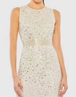 Geometric Embellished Sleeveless A Line Dress -Fashion Dress Shop 93758 NudeSilver CL scaled