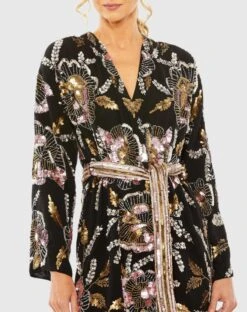 Beaded Floral Robe Dress -Fashion Dress Shop 93817 Black CL