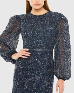 Sheer Long Sleeve Beaded Gown -Fashion Dress Shop 93902 MID 3 WS