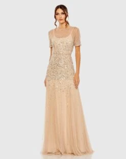 High Neck Short Sleeve Sequin Embellished Gown -Fashion Dress Shop 93909 NUS Default 1 WS scaled