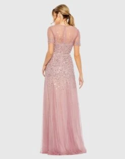High Neck Short Sleeve Sequin Embellished Gown -Fashion Dress Shop 93909 ROW 2 WS