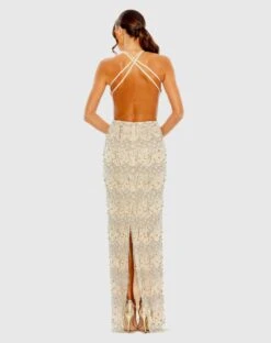 Open Back Cut Out Fringe Embellished Gown -Fashion Dress Shop 93956 NUD 2 WS