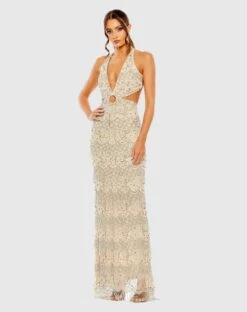 Open Back Cut Out Fringe Embellished Gown -Fashion Dress Shop 93956 NUD Default 1 WS