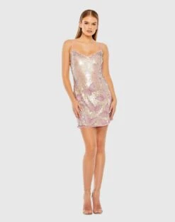 Slim Strap Deep V Sequin Butterly Mini Dress
