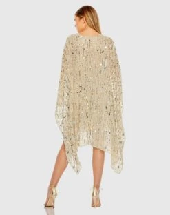 Cape Back Fringe Beaded Robe Dress -Fashion Dress Shop 94044 Nude BK scaled