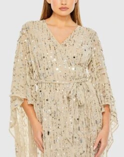 Cape Back Fringe Beaded Robe Dress -Fashion Dress Shop 94044 Nude CL