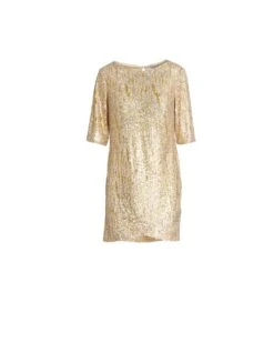 Metallic Sequined Short Sleeve Shift Dress -Fashion Dress Shop gold sequin shift 1500 m