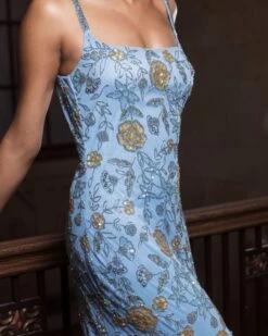 Hand Beaded Floral Gown With Beaded Spaghetti Straps -Fashion Dress Shop lifestyle 10808 powderblue 2